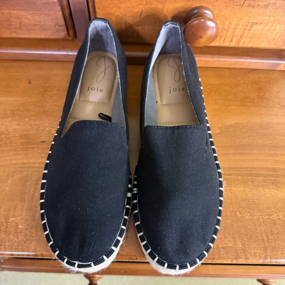 NEW Joie Cara‎ Black Canvas Espadrille Slip-On Flats woman 7.5 Comfort shoe